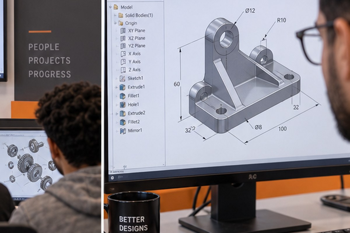 Apprenant modélisant une pièce cotée sur Autodesk Inventor