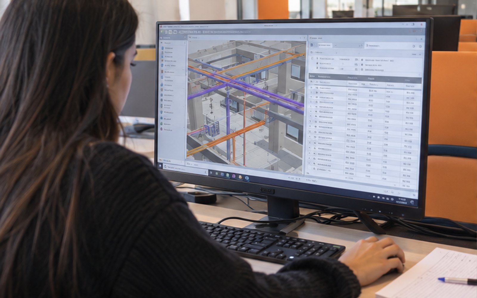 Stagiaire travaillant sur une maquette BIM électrique
