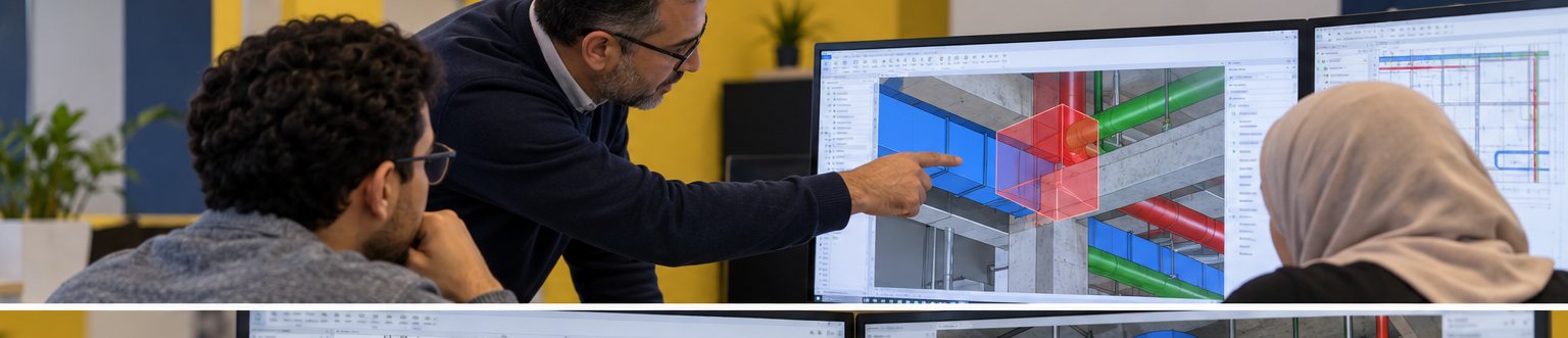 Apprenants étudiant une collision entre gaine et poutre dans Revit MEP