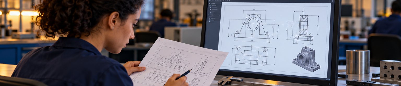 Apprenant produisant un plan coté en formation de dessin industriel