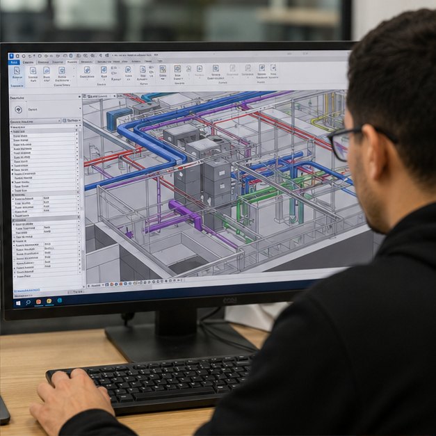 Apprenant coordonnant des réseaux techniques dans Revit MEP